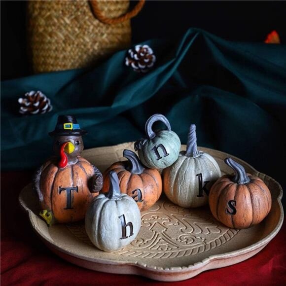 Thanksgiving Decorations Hand-Painted Turkey Pumpkin with Engraved Thanks - Picture 5 of 7